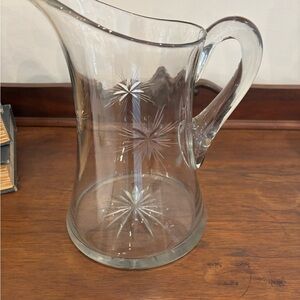 Elegant Glass Pitcher with Starburst Crystal Etch Design 9”